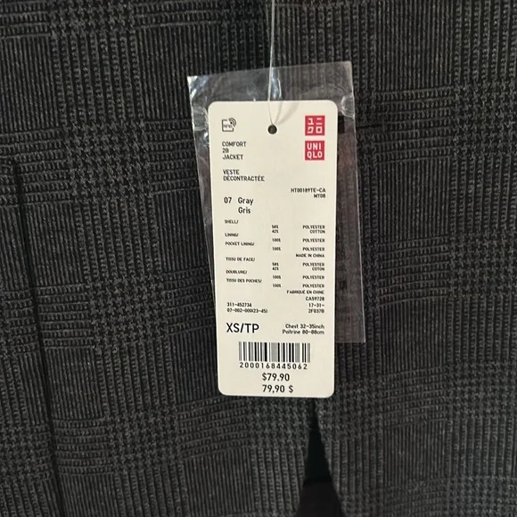NWT Uniqlo grey comfort 2b jacket plaid xs - Picture 3 of 13